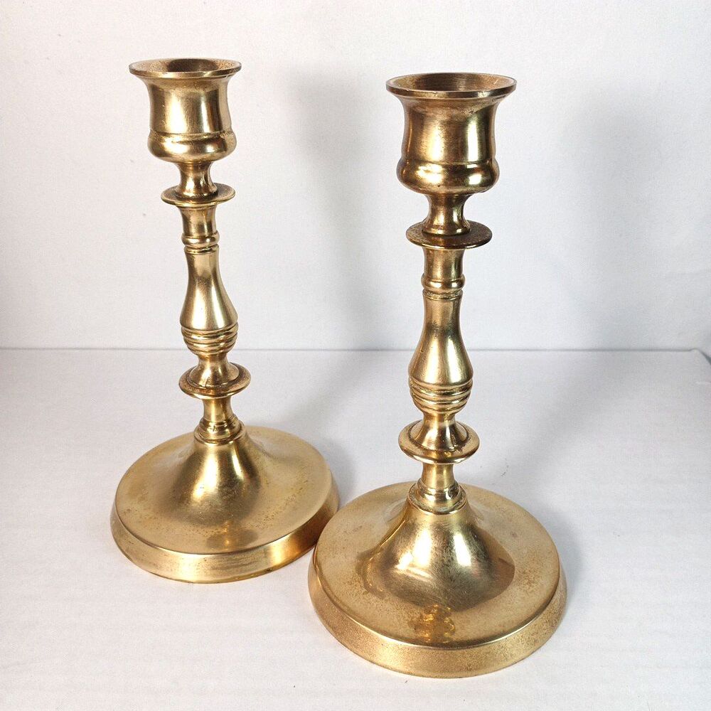 Antique‎ Vintage Pair Solid Brass Candlesticks 7 inch made in England